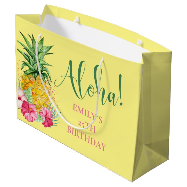 Grand Sac Cadeau Anniversaire de l'Aloha Tropical Pineappical Hawai (Dos Angle)