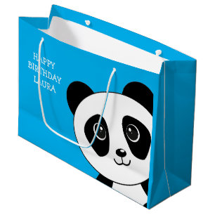 Grand Sac Cadeau Anniversaire de l'ours Panda Bleu