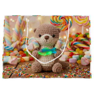 Grand Sac Cadeau Anniversaire de loutre mignonne et poisson gummi