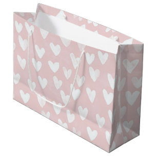 Grand Sac Cadeau Anniversaire des Coeurs blancs roses