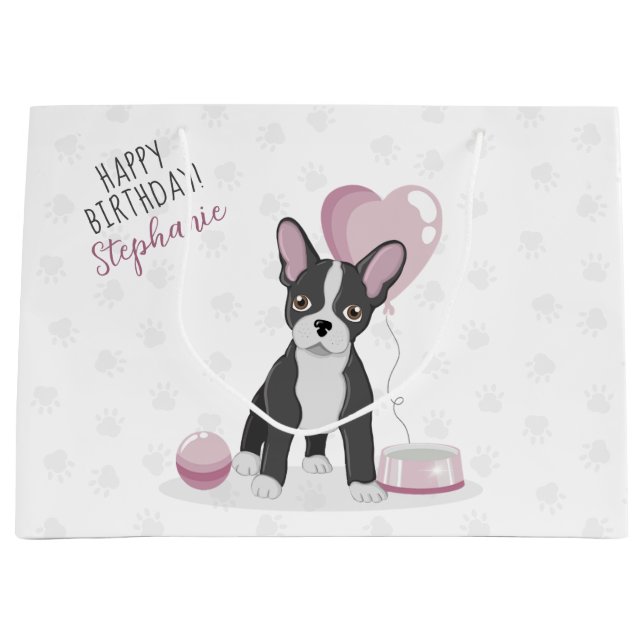 Grand Sac Cadeau Anniversaire du Bulldog français (Devant)