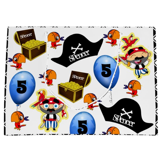 Grand Sac Cadeau Anniversaire du pirate personnalisé (Devant)