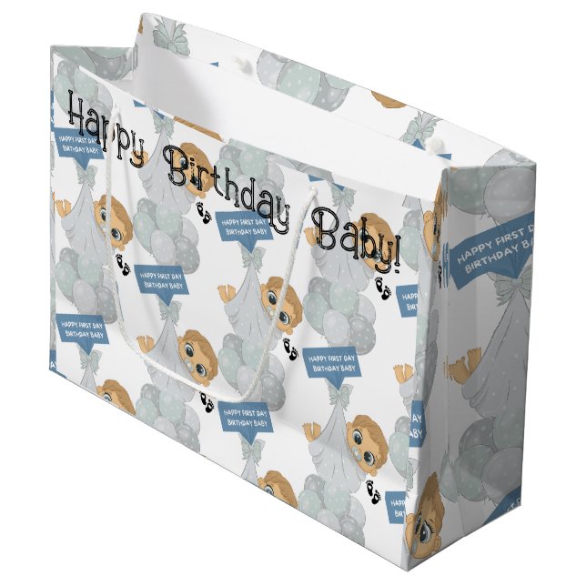 Grand Sac Cadeau Anniversaire du premier jour (Devant Angle)