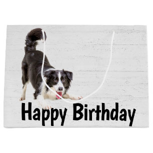 Grand Sac Cadeau Anniversaire Frontière Collie sur bois