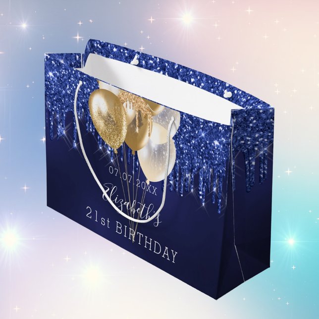 Grand Sac Cadeau Anniversaire marine bleu or parties scintillant go (Créateur téléchargé)