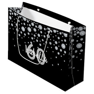 Grand Sac Cadeau Anniversaire noir diamants argent monogramme