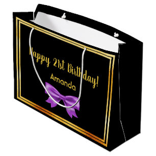 Grand Sac Cadeau Anniversaire noir violet nom de l'arc