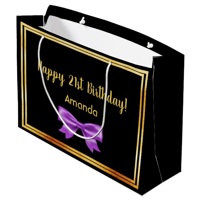 Grand Sac Cadeau Anniversaire noir violet nom de l'arc (Dos Angle)