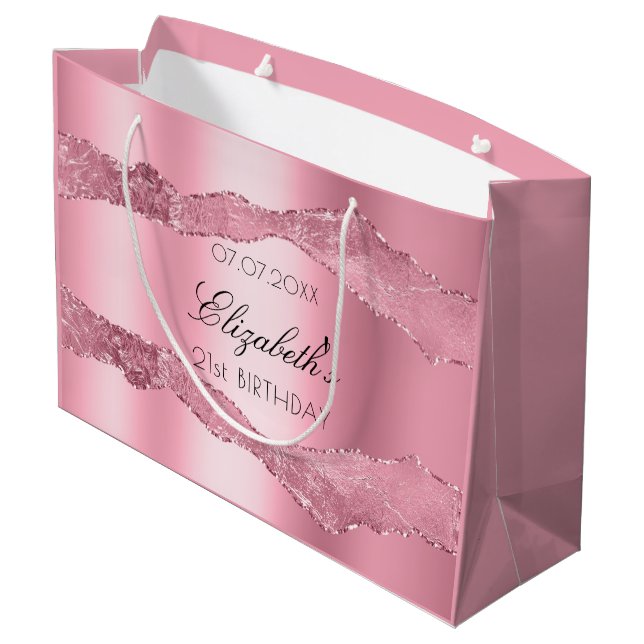 Grand Sac Cadeau Anniversaire rose nom d'agneau élégant (Dos Angle)