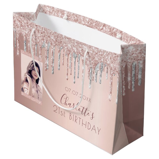 Grand Sac Cadeau Anniversaire rose or parties scintillant photo ros (Dos Angle)
