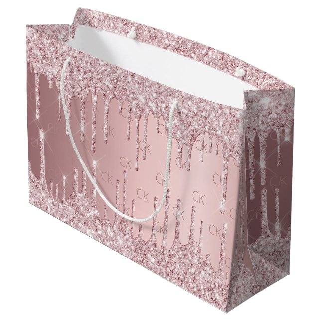 Grand Sac Cadeau Anniversaire rose poussiéreux rose parties scintil (Dos Angle)
