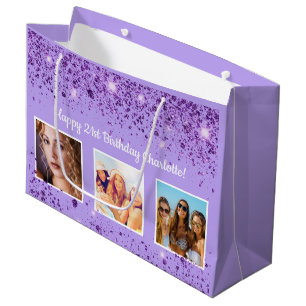 Grand Sac Cadeau Anniversaire violet violet nom de la parties scint