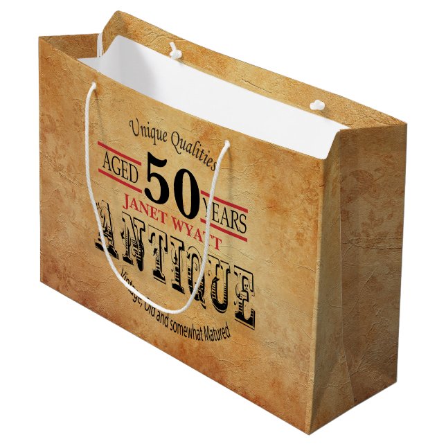 Grand Sac Cadeau Antique 50e anniversaire (Devant Angle)