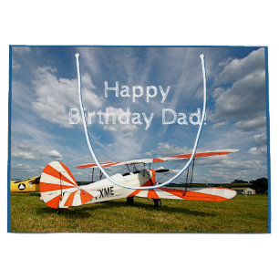 Grand Sac Cadeau Antique Biplane Biplane Personnalisé Anniversaire