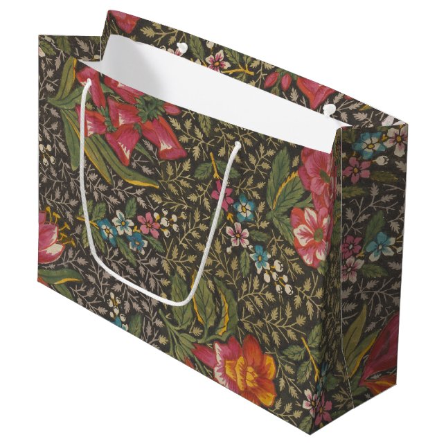 Grand Sac Cadeau Antique Toile de Jouy 1800 Branches florales (Devant Angle)