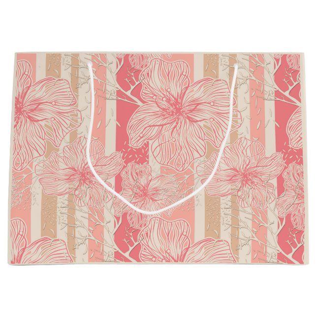 Grand Sac Cadeau Apricot motif à rayures florales rose (Devant)