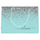 Aqua Bleu Turquoise Argent Paillettes Monogramme