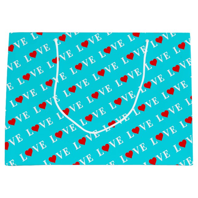 Grand Sac Cadeau Aqua Blue LOVE (Devant)