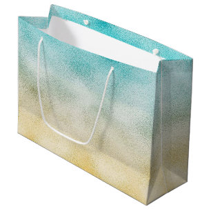 Grand Sac Cadeau Aqua et Gold Ombre Foil