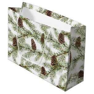 Grand Sac Cadeau Aquarelle à cône de sapin d'hiver simple