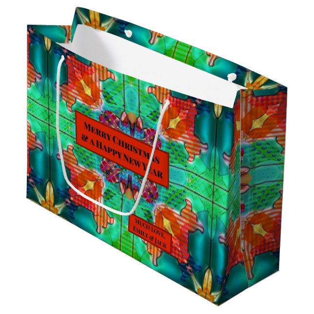 Grand Sac Cadeau Aquarelle Abstraite colorée Noël (Devant Angle)