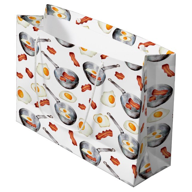 Grand Sac Cadeau Aquarelle Bacon & Oeufs Petit déjeuner Motif alime (Devant Angle)