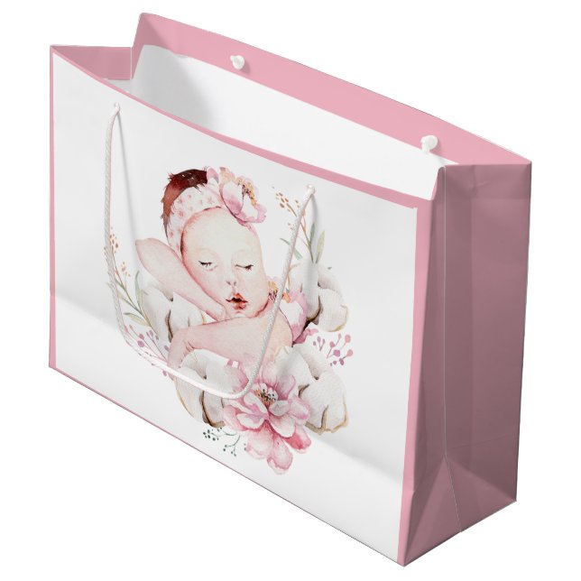 Grand Sac Cadeau Aquarelle bébé fille (Devant Angle)