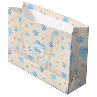 Aquarelle Bleu Coeurs et Empreintes de pattes Moti