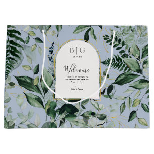 Grand Sac Cadeau Aquarelle bleu Dusty mariage botanique bienvenue