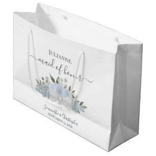 Grand Sac Cadeau Aquarelle bleu Dusty Mariage floral Maid of Honor