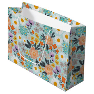 Grand Sac Cadeau Aquarelle Boho Floral
