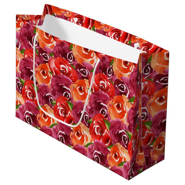 Grand Sac Cadeau Aquarelle brillante Collage floral (Devant Angle)