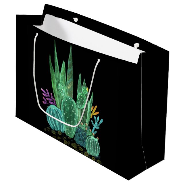 Grand Sac Cadeau Aquarelle, cactus (Devant Angle)