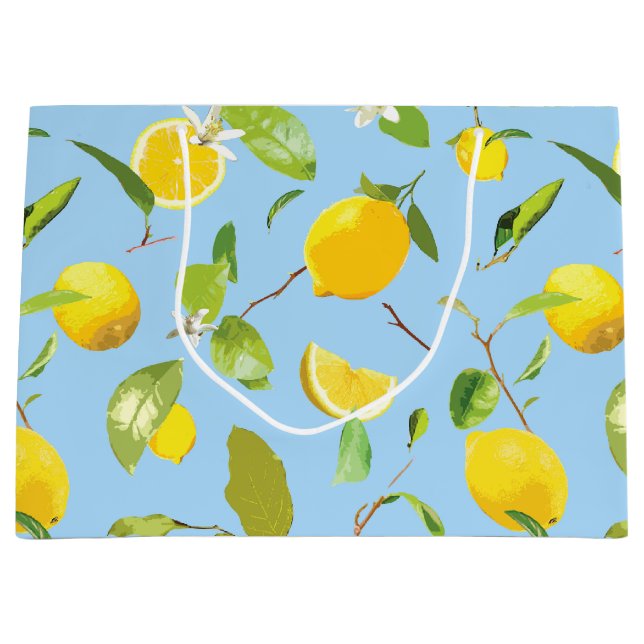 Grand Sac Cadeau Aquarelle Citron et Feuilles 3 (Devant)