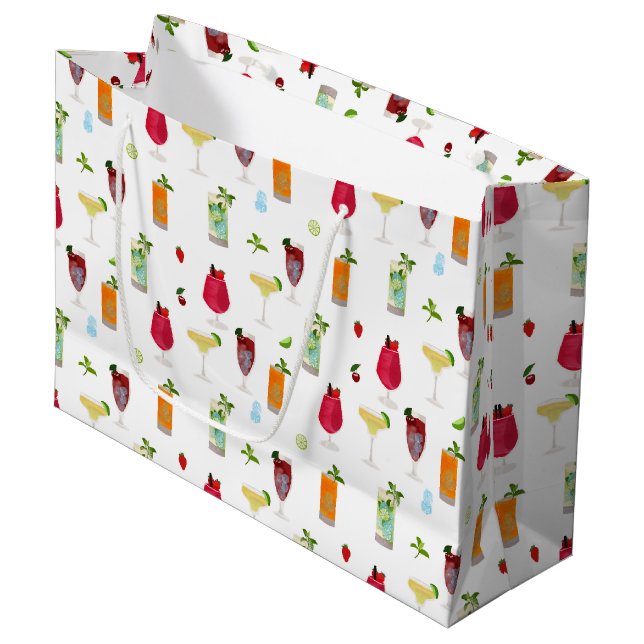 Grand Sac Cadeau Aquarelle Cocktails & Boissons de fête (Devant Angle)