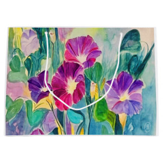 Grand Sac Cadeau Aquarelle colorée classique Floral Morning Glories