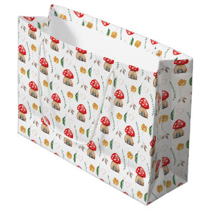 Grand Sac Cadeau Aquarelle Couleur mignonne Champignons rouges Illu