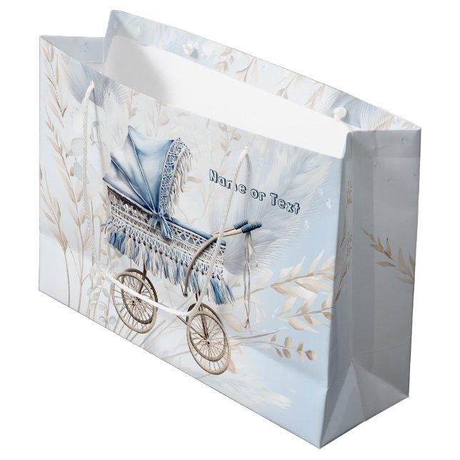 Grand Sac Cadeau Aquarelle Cute Classic Poussette Bleu Floral (Devant Angle)