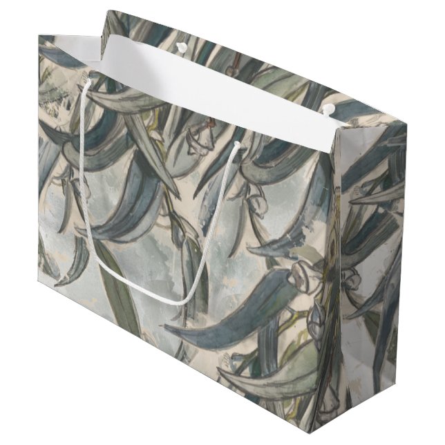 Grand Sac Cadeau Aquarelle Eucalyptus Verdure Feuille (Devant Angle)