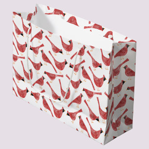 Grand Sac Cadeau Aquarelle Festive Cardinal Bird