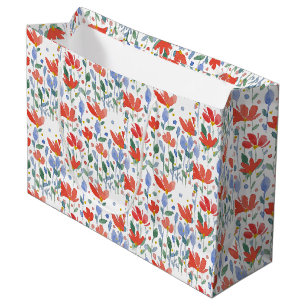 Grand Sac Cadeau Aquarelle fleur sauvage En Rouge Doux Et Bleu