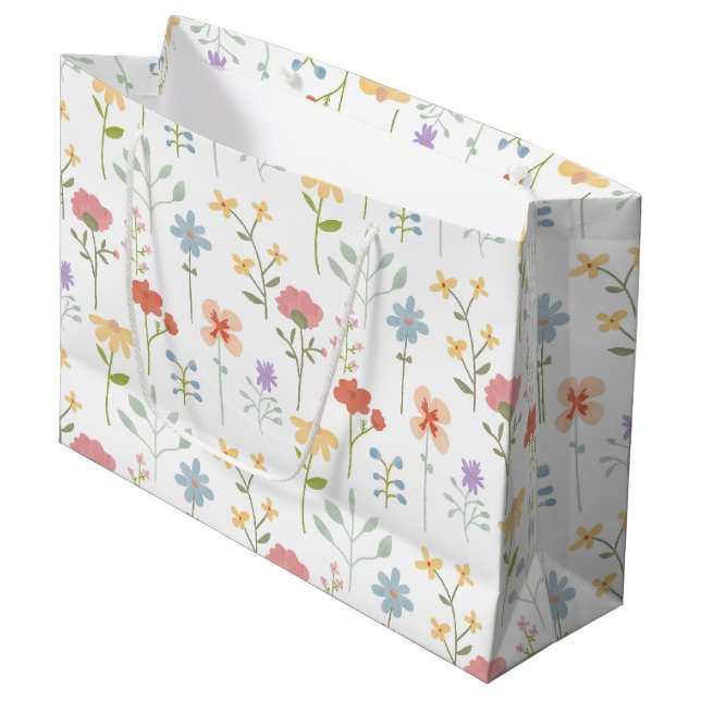 Grand Sac Cadeau Aquarelle Fleur sauvage motif floral (Devant Angle)