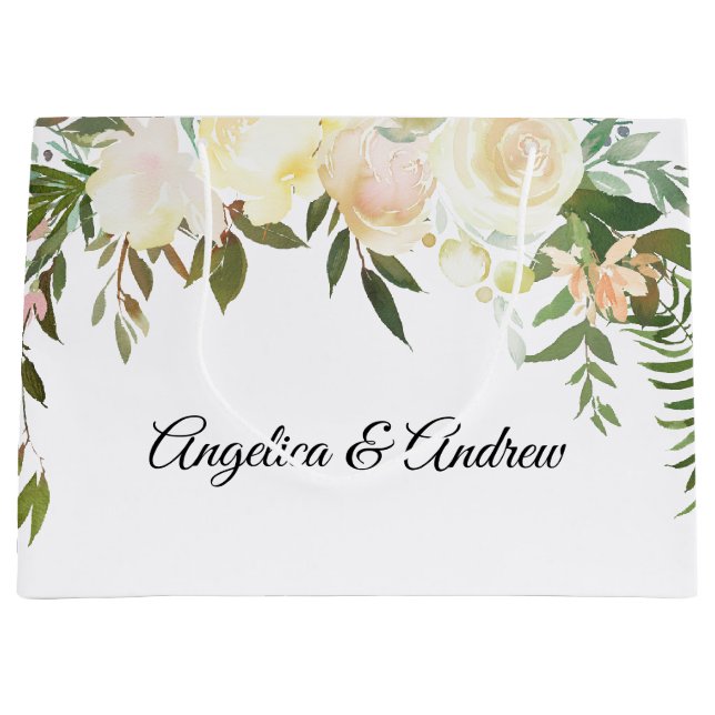 Grand Sac Cadeau Aquarelle Floral Crème rose Wedding shower ivoire (Devant)