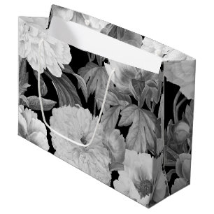 Grand Sac Cadeau Aquarelle florale Black & White Peonies