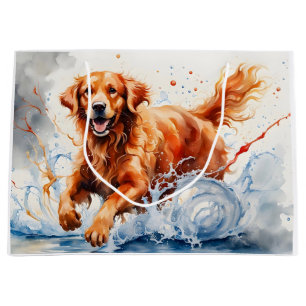 Grand Sac Cadeau Aquarelle Golden Retriever Splash Art