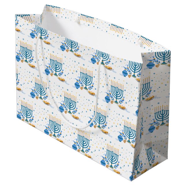 Grand Sac Cadeau Aquarelle Hanoukka Holiday (Dos Angle)
