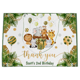 Grand Sac Cadeau Aquarelle Jungle Safari Animaux Anniversaire