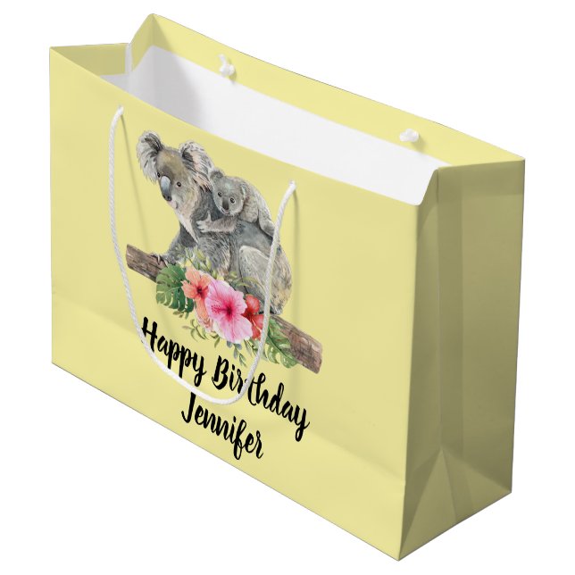 Grand Sac Cadeau Aquarelle Koala Oears mignonne maman & bébé (Devant Angle)