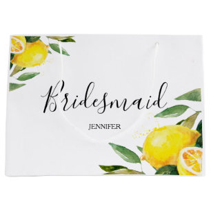 Grand Sac Cadeau Aquarelle Lemon et Feuille Bridesmaid