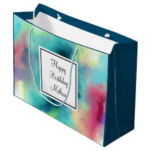 Grand Sac Cadeau Aquarelle moderne Green & Red Space Nebula